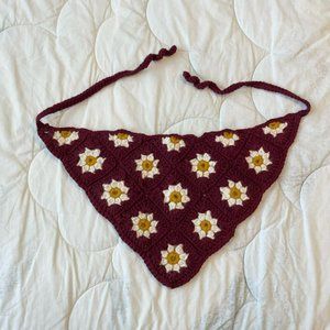 Handmade Flower Brown Checkered Crochet Hair Bandana